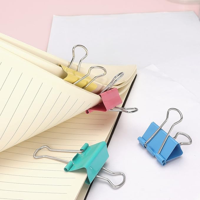 ZZTX Binder Clips Paper Clamps Clips Medium Size, Assorted Color, 1.3 Inches, 24 Pieces