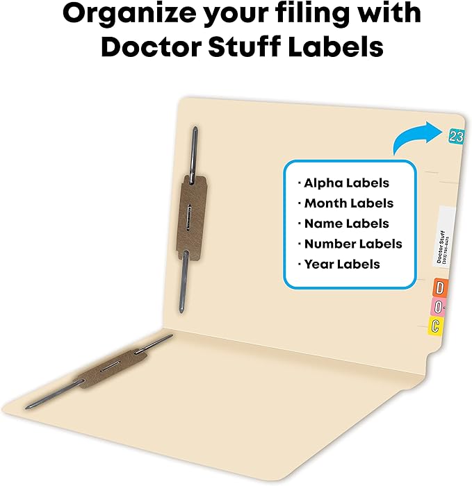 Medical File Folders with 2 Fasteners, Doctor Stuff, Letter Size, Reinforced End Tab Folders with 2” Bonded Fastener on Inside Front and Back, 11 pt Manila Stock, Carton of 250