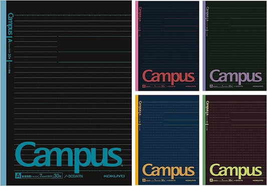 KOKUYO Composition Notebooks, 5 Pack Campus Semi-B5 Comp Book with Dot A 7mm Ruled, 30 Sheets, School Lined Notebook in Black, Journal Notebook for Women Work Study Note Taking. (NO-3CDATNX5)