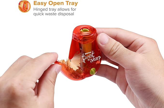 Bostitch Office Twist-n-Sharp Pencil Sharpener, for Kids & Colored Pencils, Assorted Colors (PS1-RED-EC)