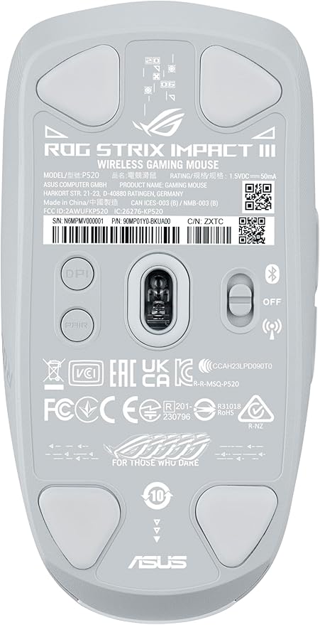 ASUS ROG Strix Impact III Wireless Gaming Mouse, 57 G Lightweight, 36K DPI Sensor, Bluetooth & 2,4GHz RF, ROG SpeedNova, Up to 618hrs Battery Life, Replaceable Switches, ROG Omni Receiver, White