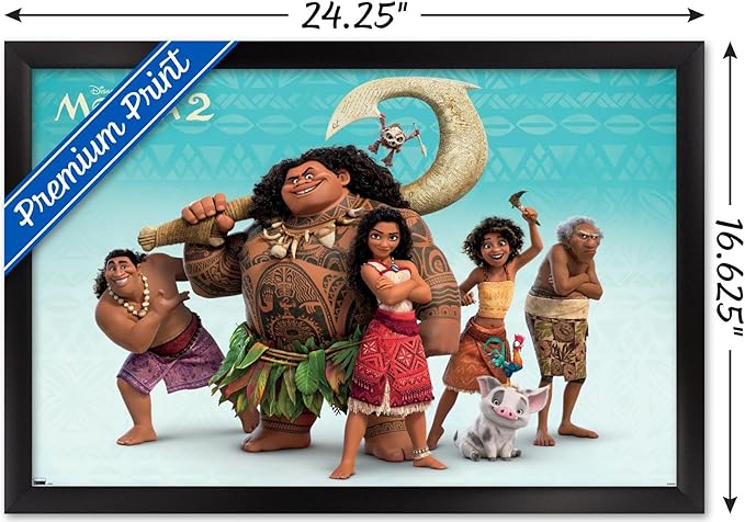 Disney Moana 2 - Group Wall Poster, 22.4L" x 14.7W", Black Framed Version