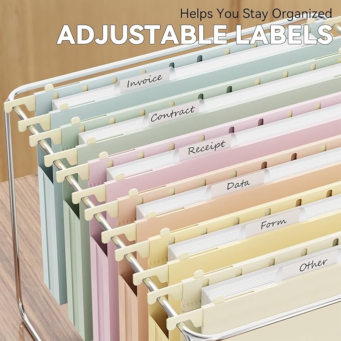 Plastic Hanging File Folders 1 Inch Expansion Letter Size,12 Pack Reinforced Heavy Duty Hang Folder with Tabs,Pastel Color Expandable Hanging Files with Side,File Cabinet Folders for School