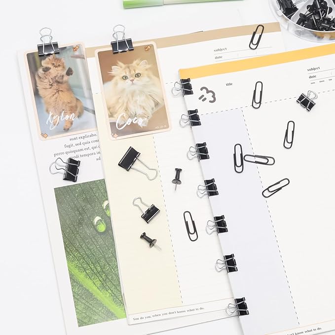 Office Supplies Set, Paper Clips, 72 Pcs, Push Pins and Binder Clips Set with Box for Office, School and Home(Black)