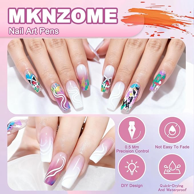 Nail Art Pens Set, 12 Color 0.5 MM Nail Art Markers Nail Polish Pens Drawing Painting Point Liner Painted Kit, Waterproof and Quick-drying Nail for DIY Design Manicure Tools