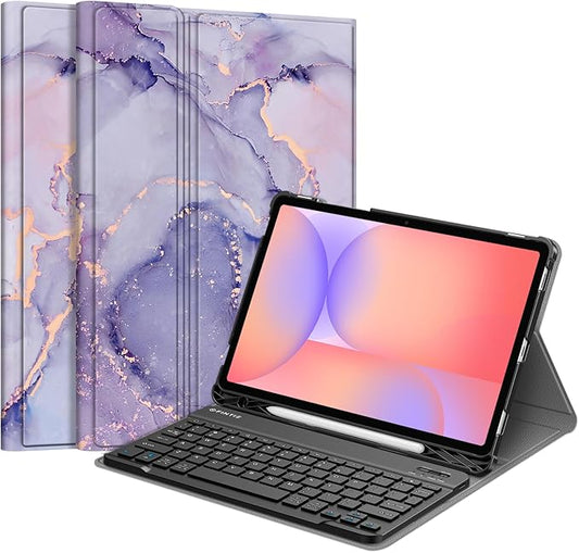 FINTIE Keyboard Case for Samsung Galaxy Tab S10 Lite/ S10 FE/ S9 FE 5G 10.9 Inch/Tab S9 11 Inch with S Pen Holder, Slim Stand Cover Detachable Wireless Bluetooth Keyboard, Lilac Marble