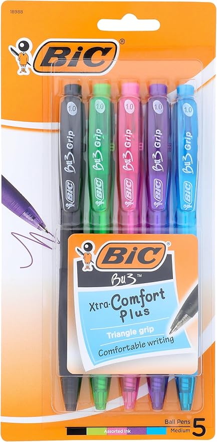 BIC BU3 Retractable Ball Pen, Medium Point (1.0 mm), Assorted Colors, 5-Count