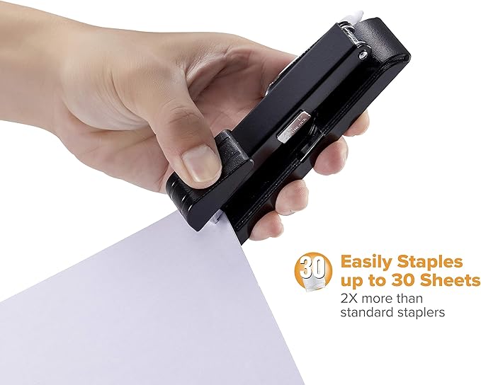 Bostitch Office B8 PowerCrown Travel & Desktop Stapler, 30 Sheet Capacity, Durable Metal, Black.