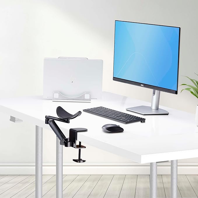 StarTech.com Adjustable Arm Rest for Office Desk, Ergonomic Arm/Elbow Support, 360-Degree Rotation, Clamp-On/No Drill Install