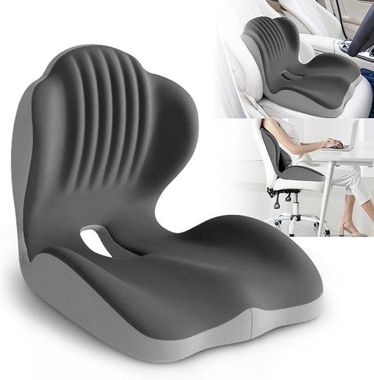 Ergonomic Waist Support and seat Cushion, 2-in-1 Memory Foam pad, Hollow Design for The Coccyx, Suitable for Office Chairs, car Safety Seats and Household use - relieves Lower Back and Hip Pain