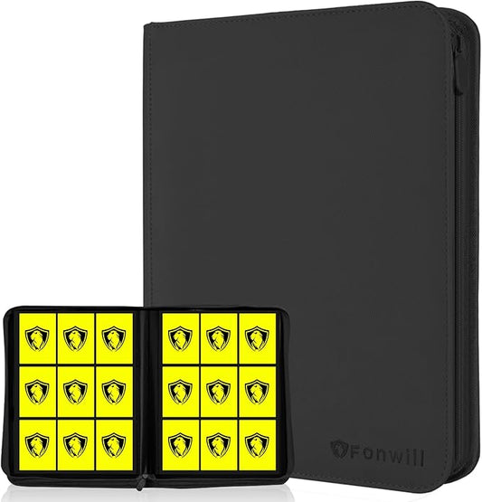 Trading Card Binder 9 Pocket, 360 Pockets Trading Card Holder Book, Premium PU Cover Zip Folder Binder, Side Loading Carrying Case Binder Album for TCG, MTG,Sports Cards, Game Cards (Black)