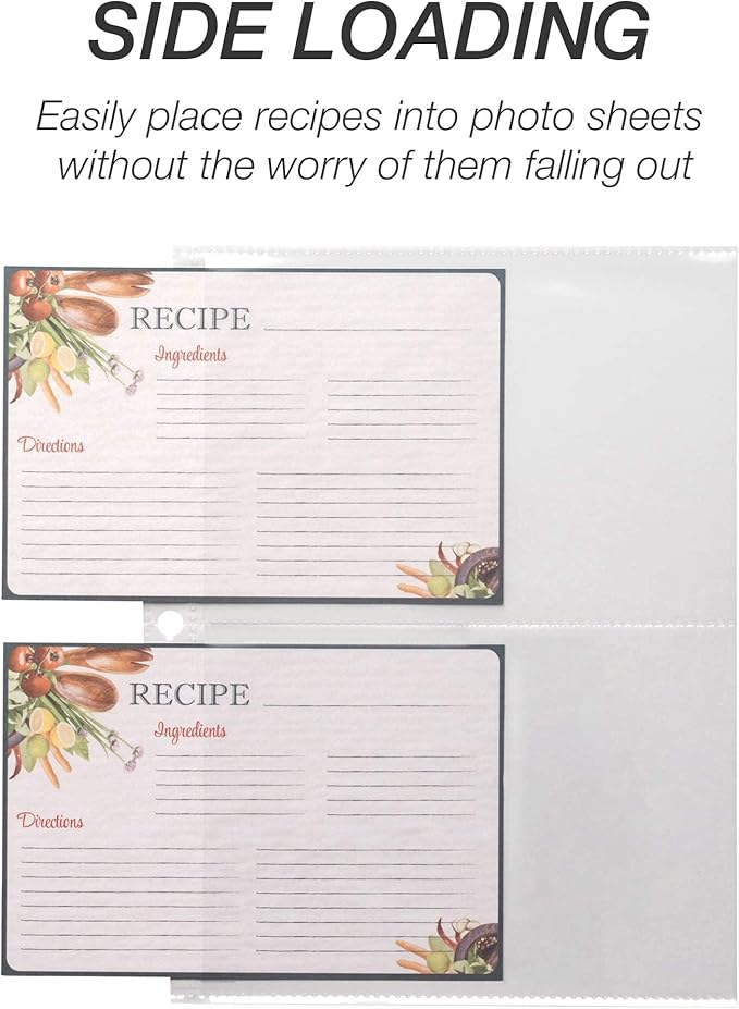 Samsill 4x6 Recipe Card Protectors, Splatter Proof, 2-4 Recipe Cards Per Sheet, Fits 8" x 9" - 3 Ring Binders, 25 Pack