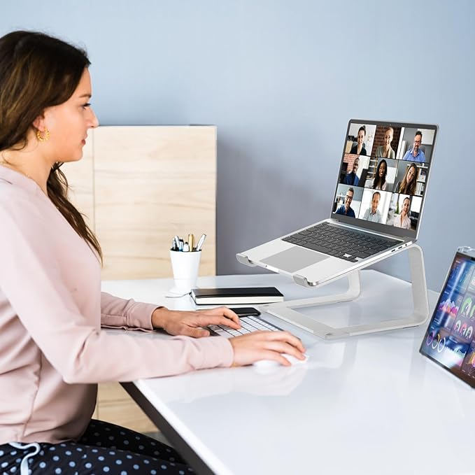 GleYo Laptop Stand for Desk Detachable Aluminum Computer Riser Portable Metal Notebook Webcam Stand Holder Compatible with MacBook Air, Pro, Dell, HP, Lenovo and All 10-16" Laptops, Silver