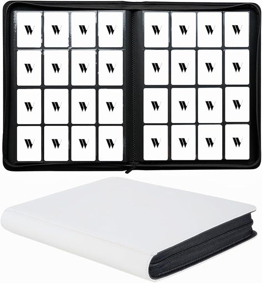 16 Pocket Card Binder, 1000+ Premium Zip Trading Card Binder, Double Sided Pocket Card Holder Album, Ringless Card Folder for MTG, TCG, Sports Card (White)