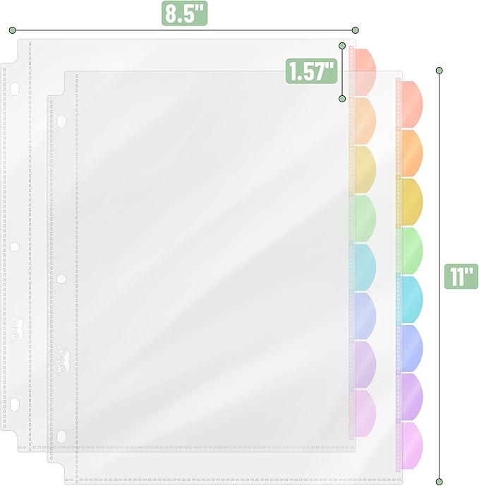 Mr. Pen- Clear Sheet Protectors with Tabs, 8 Tabs, 2 Sets, Clear Plastic Dividers for 3 Ring Binder, Insertable Index Page Divider Multicolor Tabs