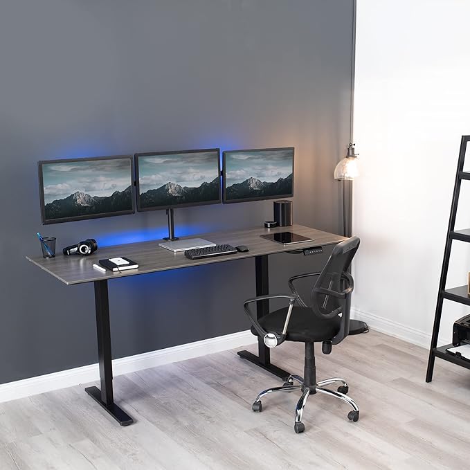 VIVO Triple Monitor 21.5 to 27 inch LED LCD Clamp-on Desk Mount, Flush to Wall, Heavy Duty Articulating Computer Stand, Holds 3 Screens, for Home Office Workstation, Black, STAND-V103C