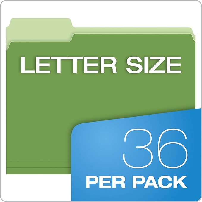 Pendaflex Colored File Folders, 36 Pack, Letter Size (8.5" x 11"), 3 Tabs, Durable Paper, Assorted Colors: Green, Yellow, Red & Blue, Color-Coding for School, Office & Home Document Organization