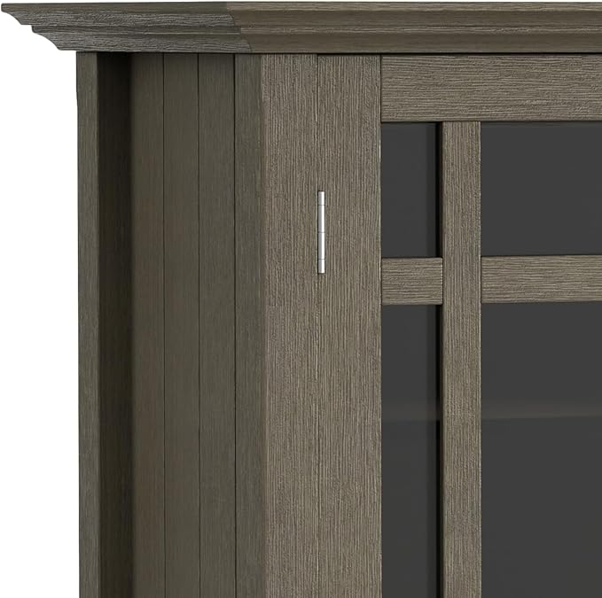 SIMPLIHOME Bedford Storage Cabinet - 39 inch Wide Solid Wood Medium Cabinet in Farmhouse Grey, Transitional Console for Living Room, Entryway, or Dining Room with Glass Doors and Adjustable Shelves