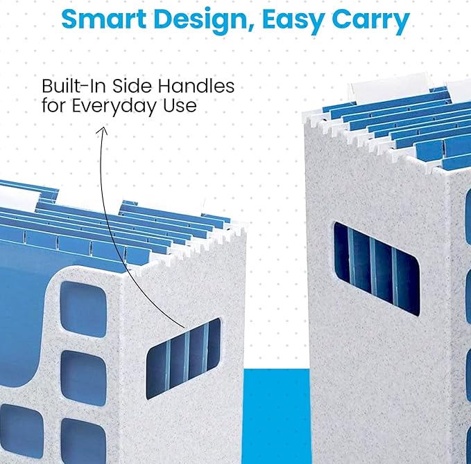 Pendaflex Desktop File with 5 Blue Letter Size Hanging File Folders - Portable File Organizer w/Tabs & Inserts - 12 1/4 x 6 x 9 1/2 Granite Finish Plastic File Box - Fits Desktop and Drawers - 1 Unit
