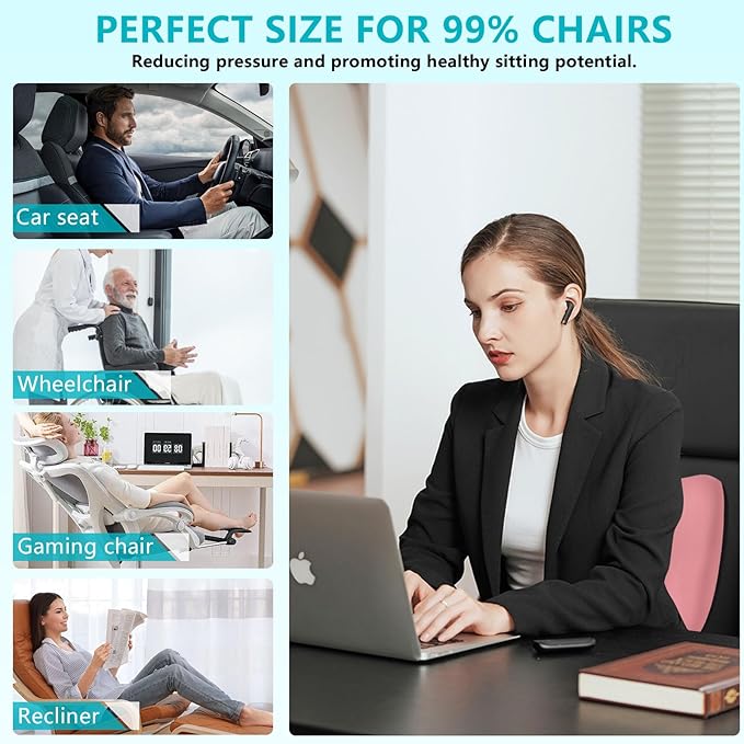 FLORICH Car Seat Cushion and Back Support for Office Chair Memory Foam Chair Cushions Pressure Relief Seat Pads with Gel Massage Point Lumbar Support(Light Pink)