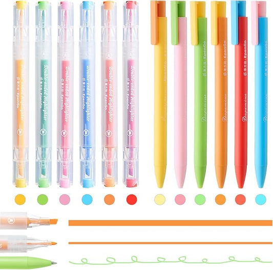 12-Pack Bible Pens and Highlighters No Bleed Through, 6 Assorted Colors Aesthetic Pastel Highlighters and 6 Pastel Ink Pens for Bible Study, Journaling, School and Office Supplies Marking