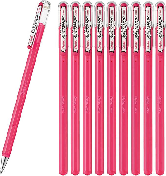 Pentel Matte Hop Pink Color Ballpoint Pen, 10 Count K110-VP