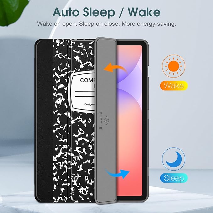 Fintie Slim Case for Samsung Galaxy Tab S10 Lite/ S10 FE/ S9 FE 5G 10.9 Inch/Tab S9 11 Inch with Built-in S Pen Holder, Soft TPU Smart Stand Back Cover Auto Wake/Sleep Feature, Composition Book Black