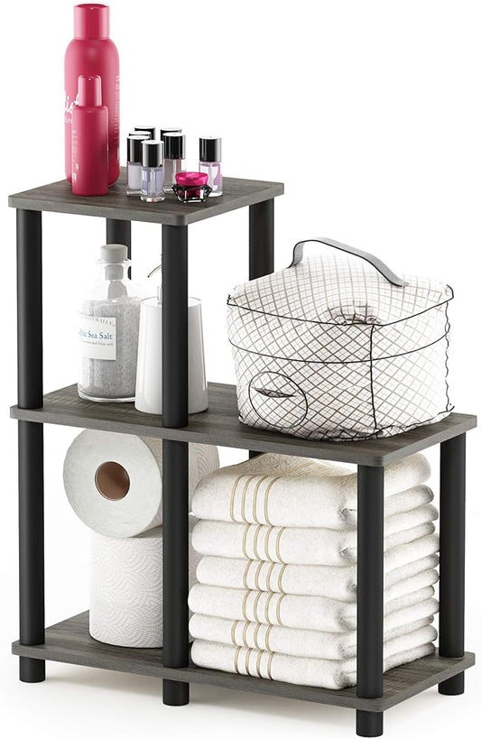 FURINNO Turn-N-Tube Accent Decorative Shelf, French Oak Grey/Black