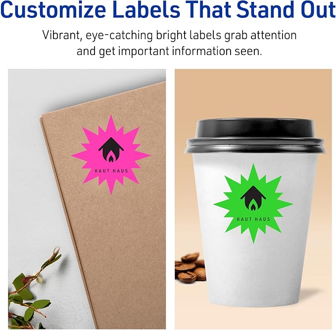 Avery Printable Burst ID Labels with Sure Feed, 2-1/4" Diameter, Assorted Neon Colors (Magenta, Green, and Yellow), Laser & Inkjet Compatible, 180 Blank Labels Total (5995)