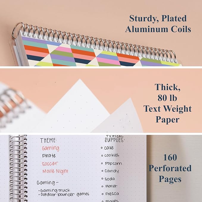 Erin Condren 8.5” x 11” Dot Grid Spiral Notebook, 5mm Dotted Layout with 80 Lb. Paper, Hypnotic Cover, 160 Dot Grid Notebook Pages, Platinum Coil, Stickers Included