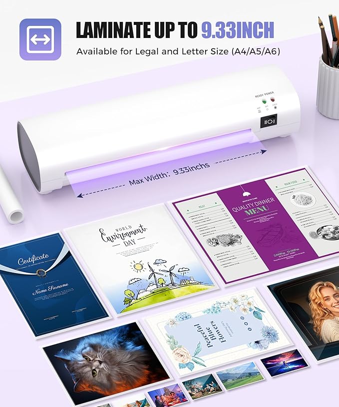 A4 Thermal Laminator with Trimmer & Corner Rounder, 9 Inch Portable Laminator Machine for Home, Office, School, Business, Anti-Jam Tech & 40 Sheets Included
