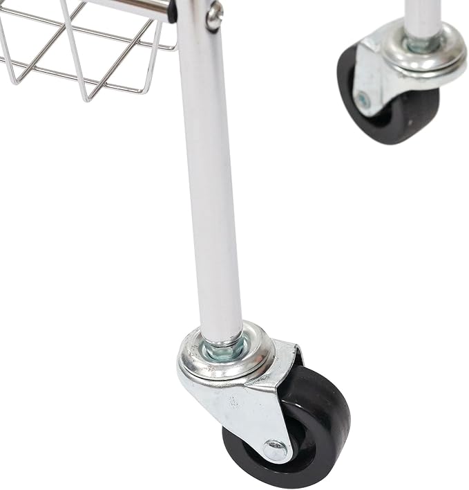 Household Essentials 3-Tier Slim Storage Cart, Heavy-Duty Steel Frame, Smooth Casters with Locks, Chrome-Like Powder Coat Finish, Arched Handles, Easy to Assemble, Modern, Compact, Silver