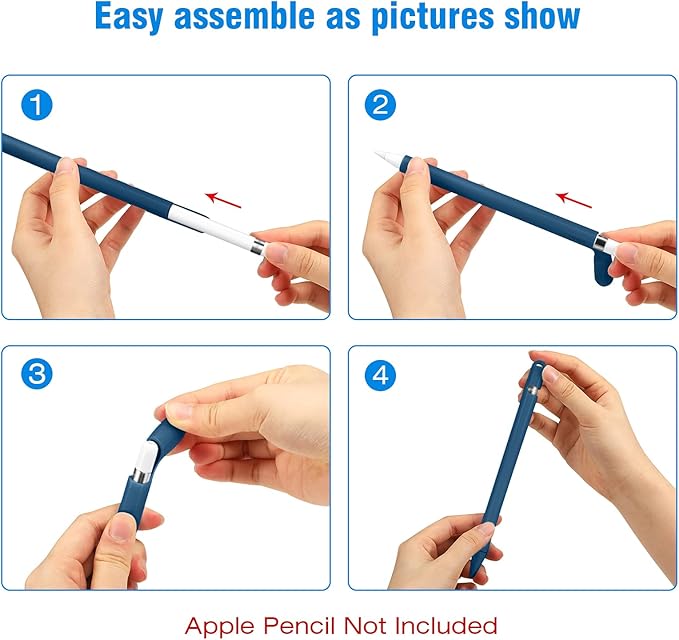 Fintie Silicone Sleeve Compatible with Apple Pencil 1st Generation, Ultra Light Pen Skin Case Cover Soft Protective Pencil Grip Holder with 2 Nib Covers & Cable Adapter Tether, Cyan Blue