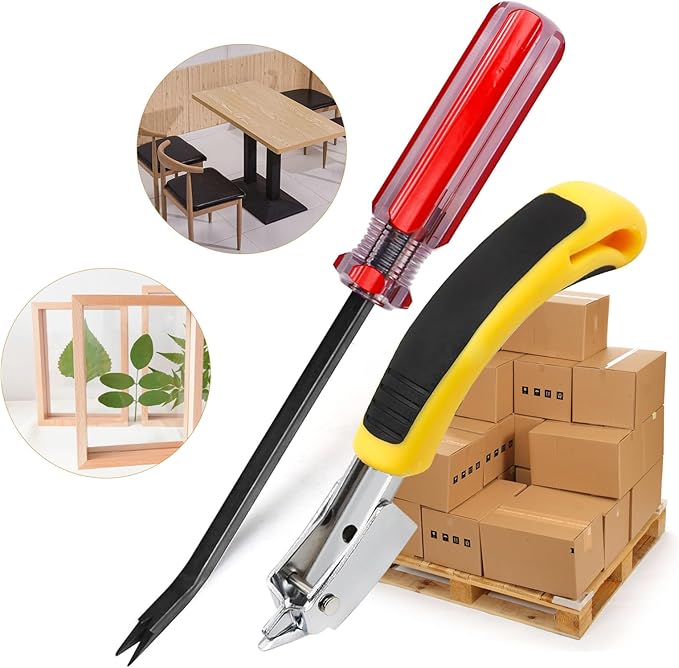 Staple Remover, Upholstery Staple Remover Tool, Upholstery Tools Tack Lifter with Double Pronged Head Nail for All Kinds of Staples for Furniture, Yellow