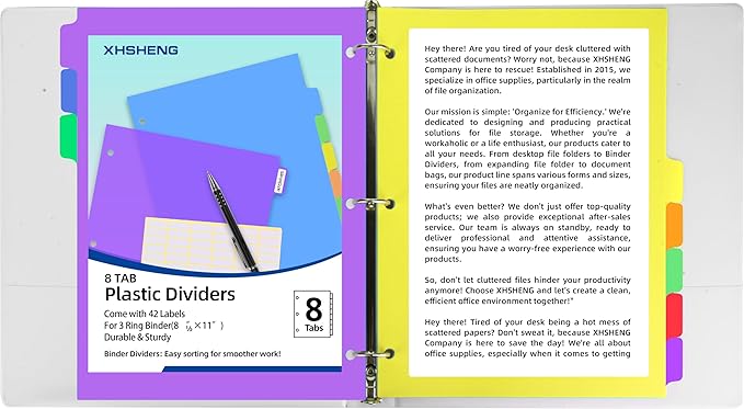 3 Set Dividers for 3 Ring Binders,5 TAB Binder Dividers,Plastic, Multicolor Binder separators with tabs