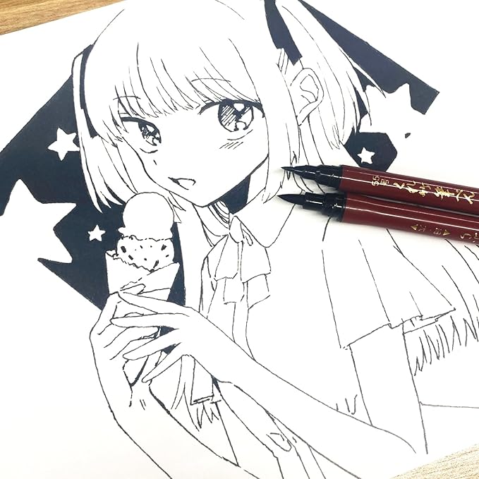 Kuretake Fude Brush Pen NIHON-DATE KABURA (No.55), hard and soft dual tip marker, for Calligraphy, Manga, Drawing, Professional, Artist, Made in Japan