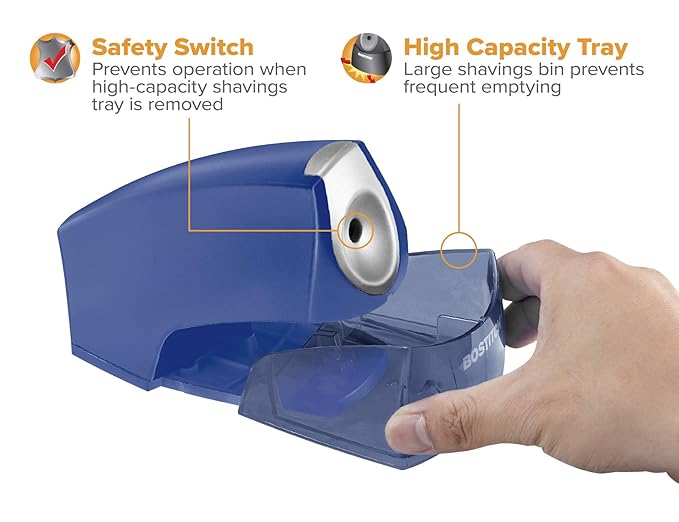 Bostitch Office Electric Pencil Sharpener, Heavy Duty Powerful Stall-Free Motor, High Capacity Shavings Tray, for Office or Classroom, Navy Blue
