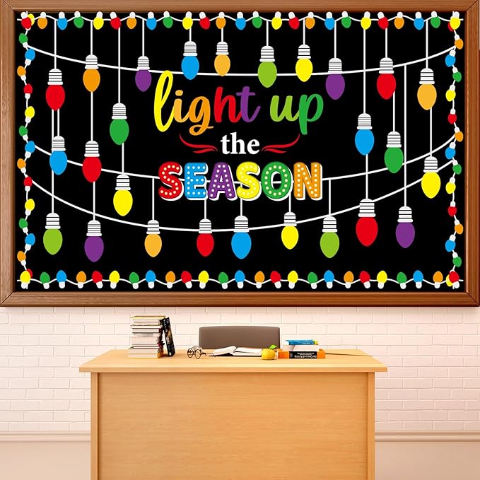 Christmas Bulletin Board Decorations Light Up The Season Classroom Paper Cutouts Christmas Light Bulb Inspirational Decor for Holiday Sunday School Classroom Chalkboard Wall Decor Teacher Supplies