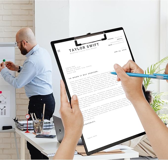 BOMKEE Black Clipboard, 10 Pack A4 Letter Size Clipboard Plastic Clipboards with Low Profile Metal Clip and Hanging Hole for Office and Home