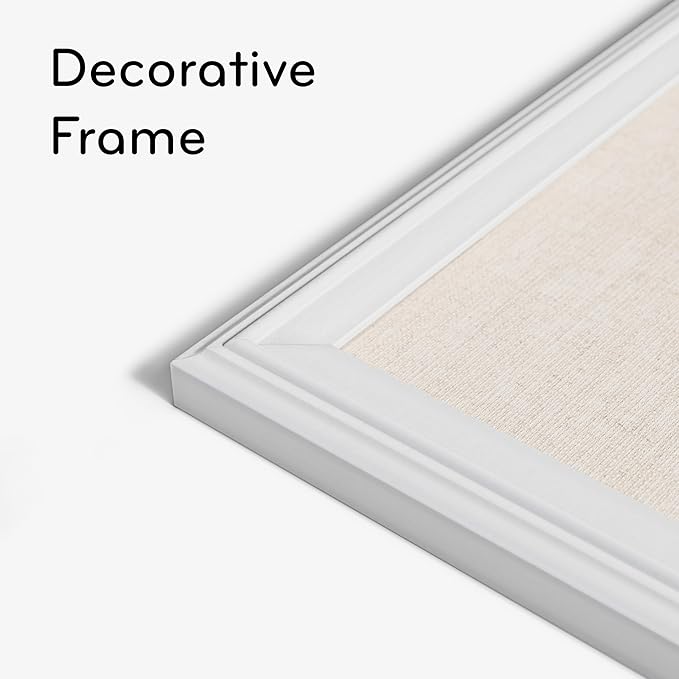 U Brands Farmhouse Linen Bulletin Board, 24" x 18", White Wood Style Frame, Industrial Grade Pinning Surface
