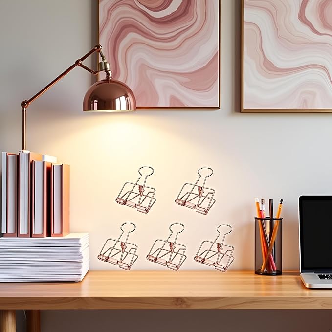 5Pcs Rose Gold Multifunctional Paper Clips with Metal Hollowed Card Bill Note Clip Clamp Office Stationary Binder and Paper Clips,Clips, Clamps and Rings