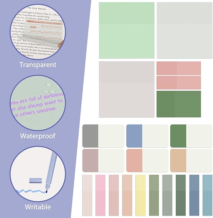 12 Pastel No Bleed Bible Highlighters and 6 Color Pens with 620 Sheets Transparent Sticky Notes, Bible Journaling Kit, Aesthetic Colored Labels for School Office Annotating Books Supplies