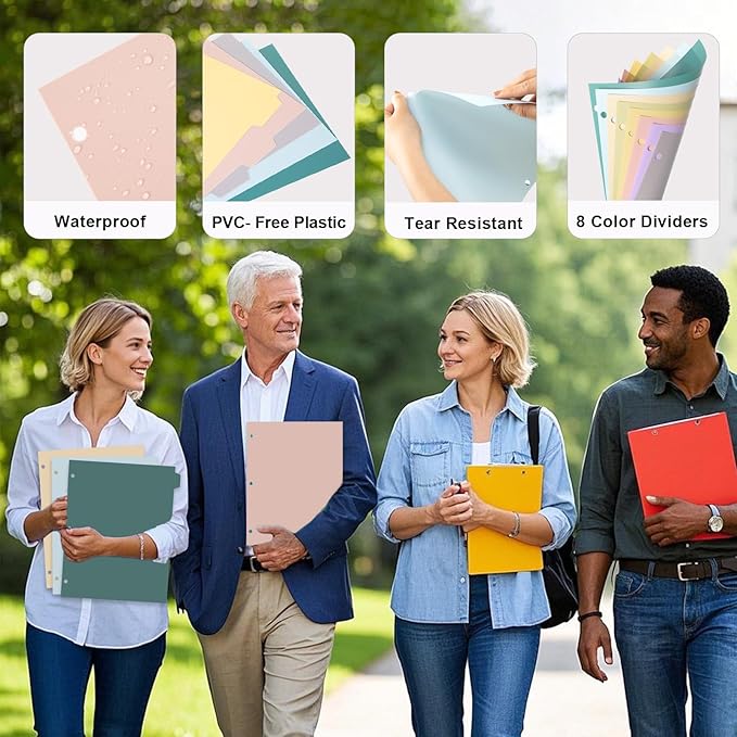 3 Ring Binder Dividers with TAB, Durable Plastic Write & Erase, Colored Binder Dividers, 8 Tab 3 Hole Punch Dividers for 8.5 x 11'' Letter Size Papers, Ideal for Student, Teacher, Morandi 3Sets