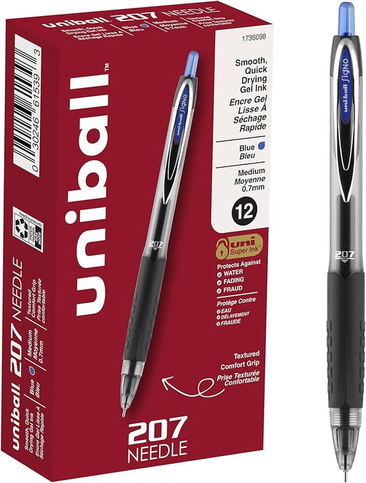 Uniball Signo 207 Needle Gel Pen 12 Pack, 0.7mm Medium Blue Pens, Gel Ink Pens | Office Supplies Sold by Uniball are Pens, Ballpoint Pen, Colored Pens, Gel Pens, Fine Point, Smooth Writing Pens