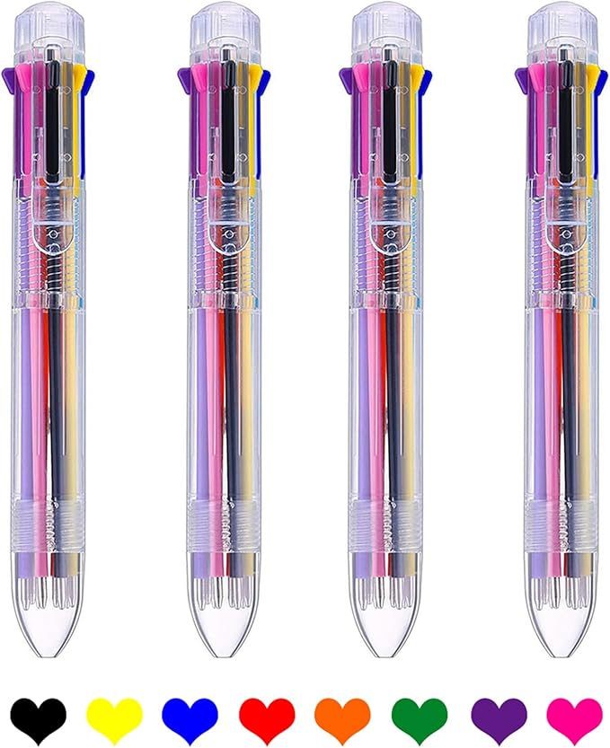 HeTaoCat Multicolor Pens 3 Pack 8 Colors Retractable Ballpoint Pen 0.5mm 8 in 1 Ballpoint Pensfor Office Supplies (8 in 1)