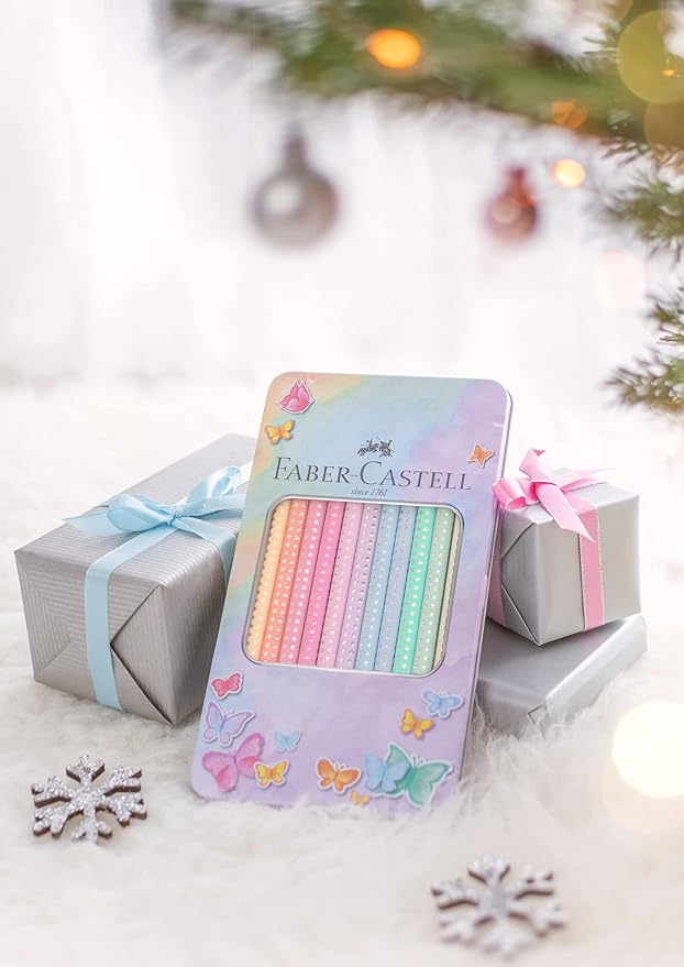 Faber-Castell Colouring Pencils Sparkle Pastel Pack of 12 Metal Case tin of 12