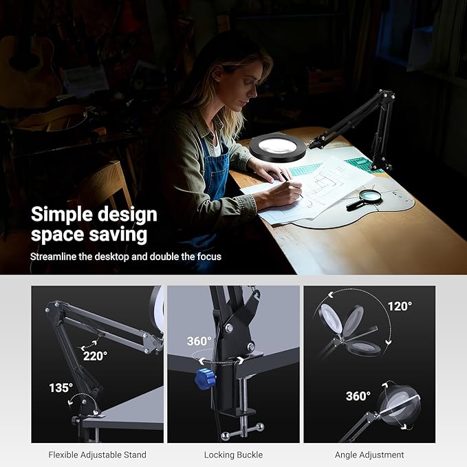 NEEWER Entry Level Version 10X Magnifying Glass with Light & Clamp Stand, 6.3" Dimmable Magnifier Lamp LED Ring Light for Desk with 3 Color Modes CRI80+ for Crafting Reading Close up Work, N19