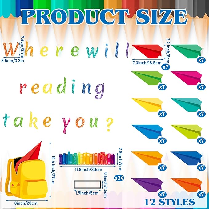 Janlaugh 133 Pcs Classroom Reading Bulletin Board Set Colorful Planes for Bulletin Board Decorations Paper Cutouts for Teacher Classroom Library Back to School Decor Supplies