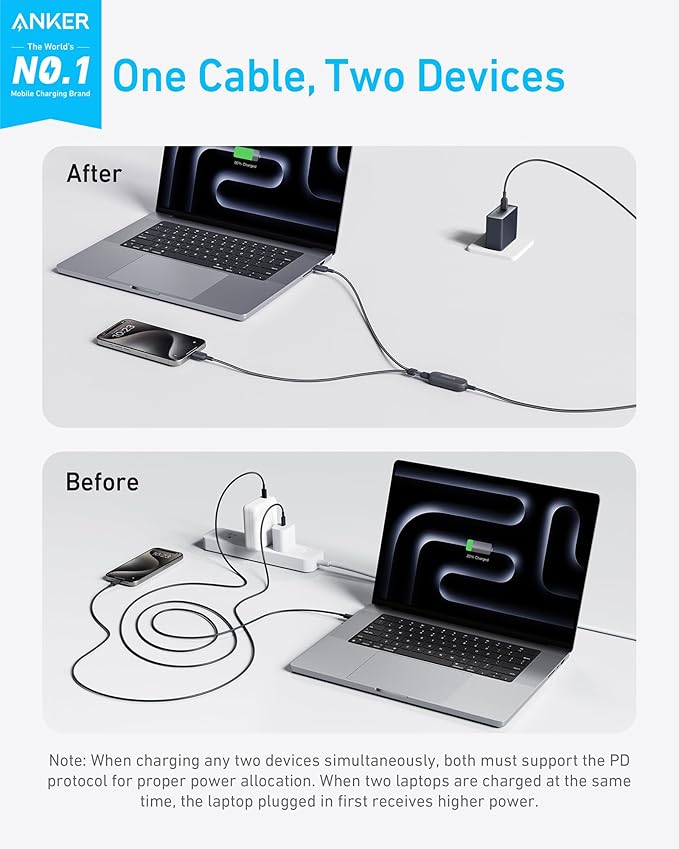 Anker Cable,4FT 2-in-1 USB C to USB C Cable 140W Max,Fast Charging for iPhone 17/17 Pro Max/16 Series,MacBook Air/Pro,and More(Braided,Black)