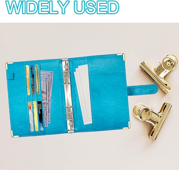 A5 Refillable 6 Ring Faux Leather Budget Binder,Mini Notebook Binder Cover for A5 Filler Paper,Loose Leaf Personal Planner Cover with Magnetic Buckle Closure(Marble Blue)
